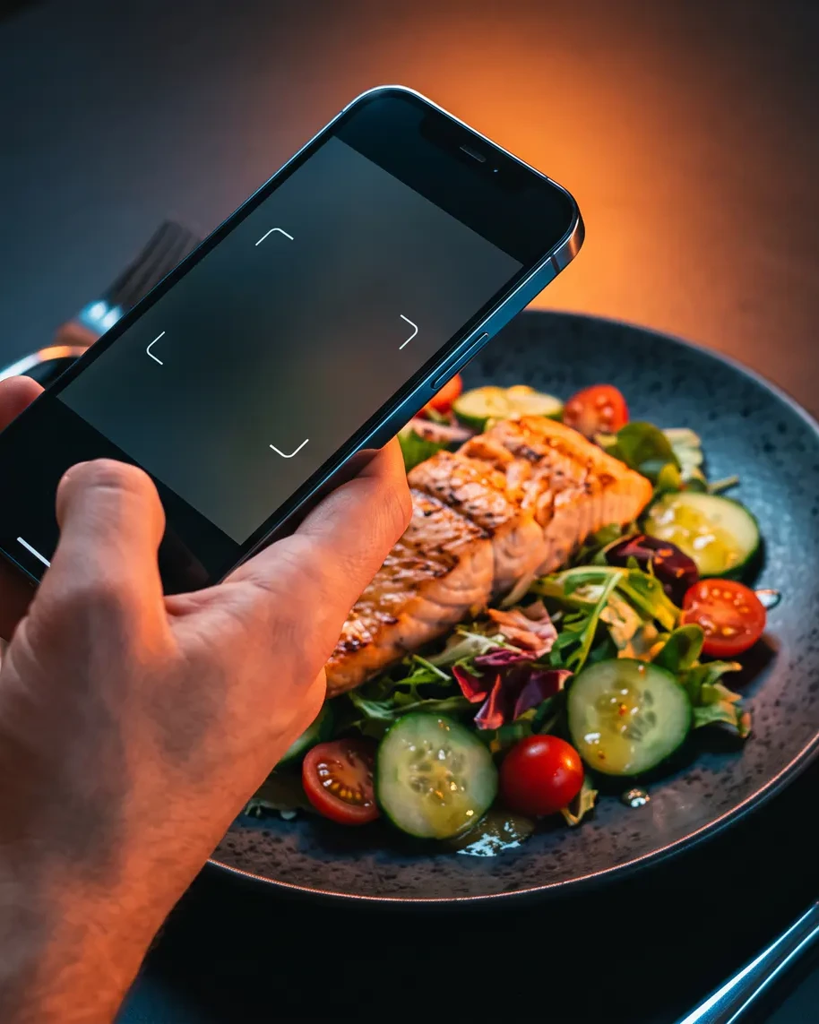 Client photographing a healthy meal